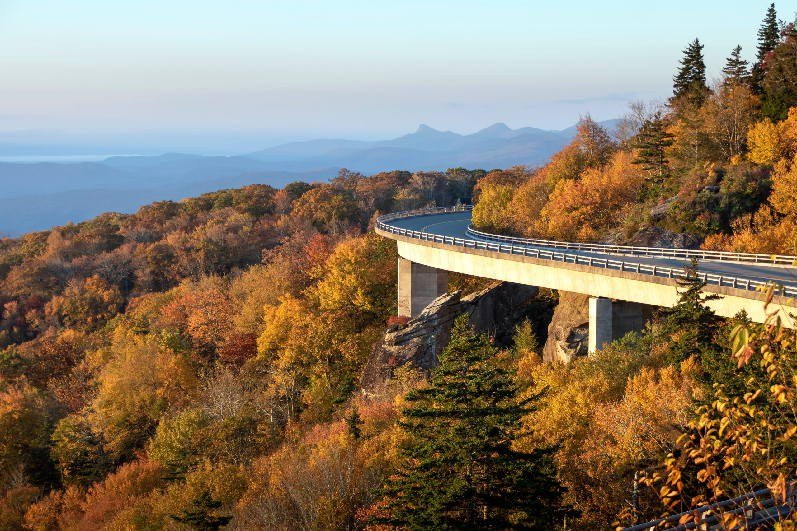 Lynn Cove Viaduct on the North Carolina Blue Ridge Parkway displayed in peak leaf color